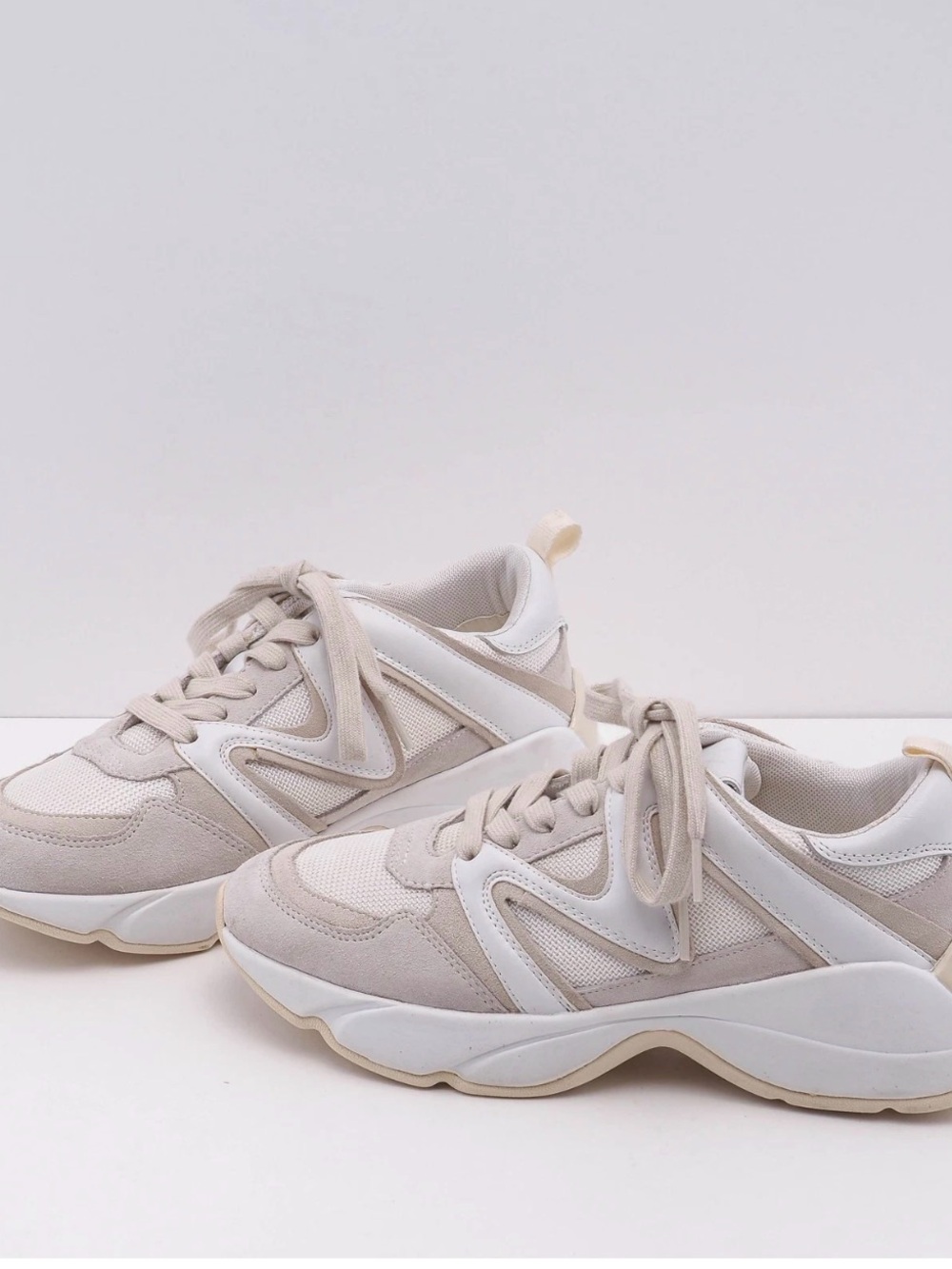 MAJE Women's Off White Mesh and Leather Trainers Sneakers, EU 40